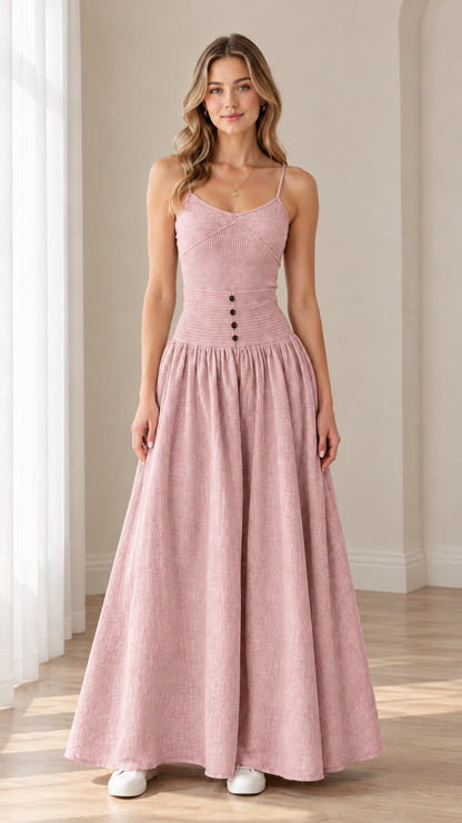 Women's dusty pink smocked drop waist cami maxi dress