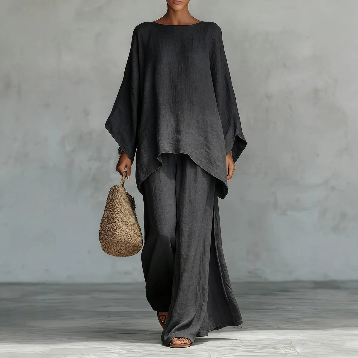 Oversized Asymmetric Top & Wide-Leg Pants