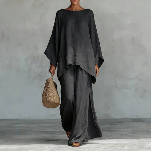 Oversized Asymmetric Top & Wide-Leg Pants