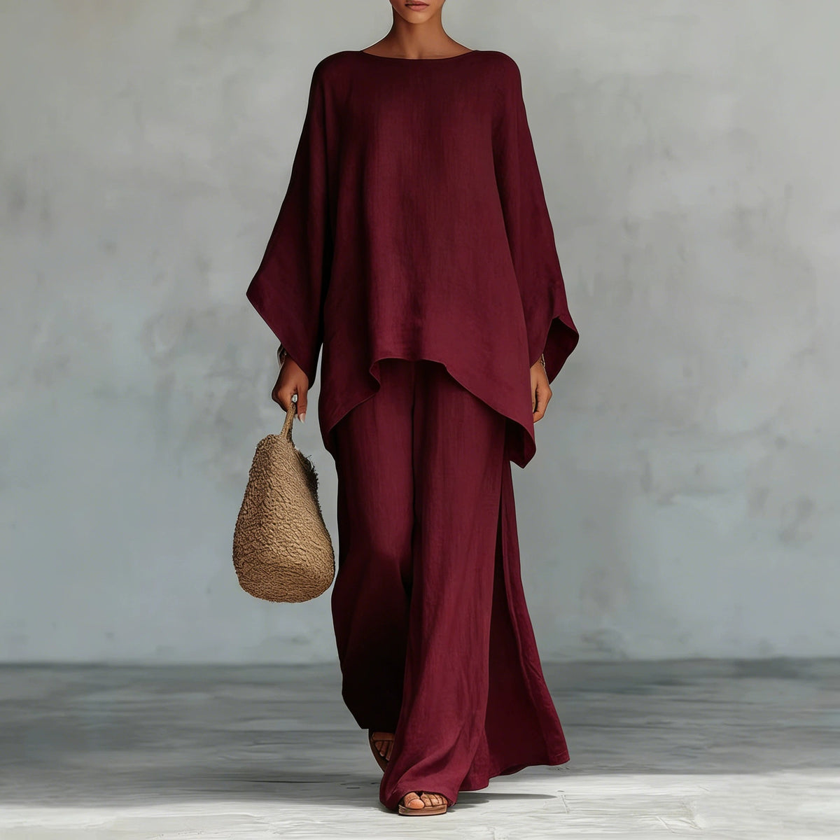 Oversized Asymmetric Top & Wide-Leg Pants