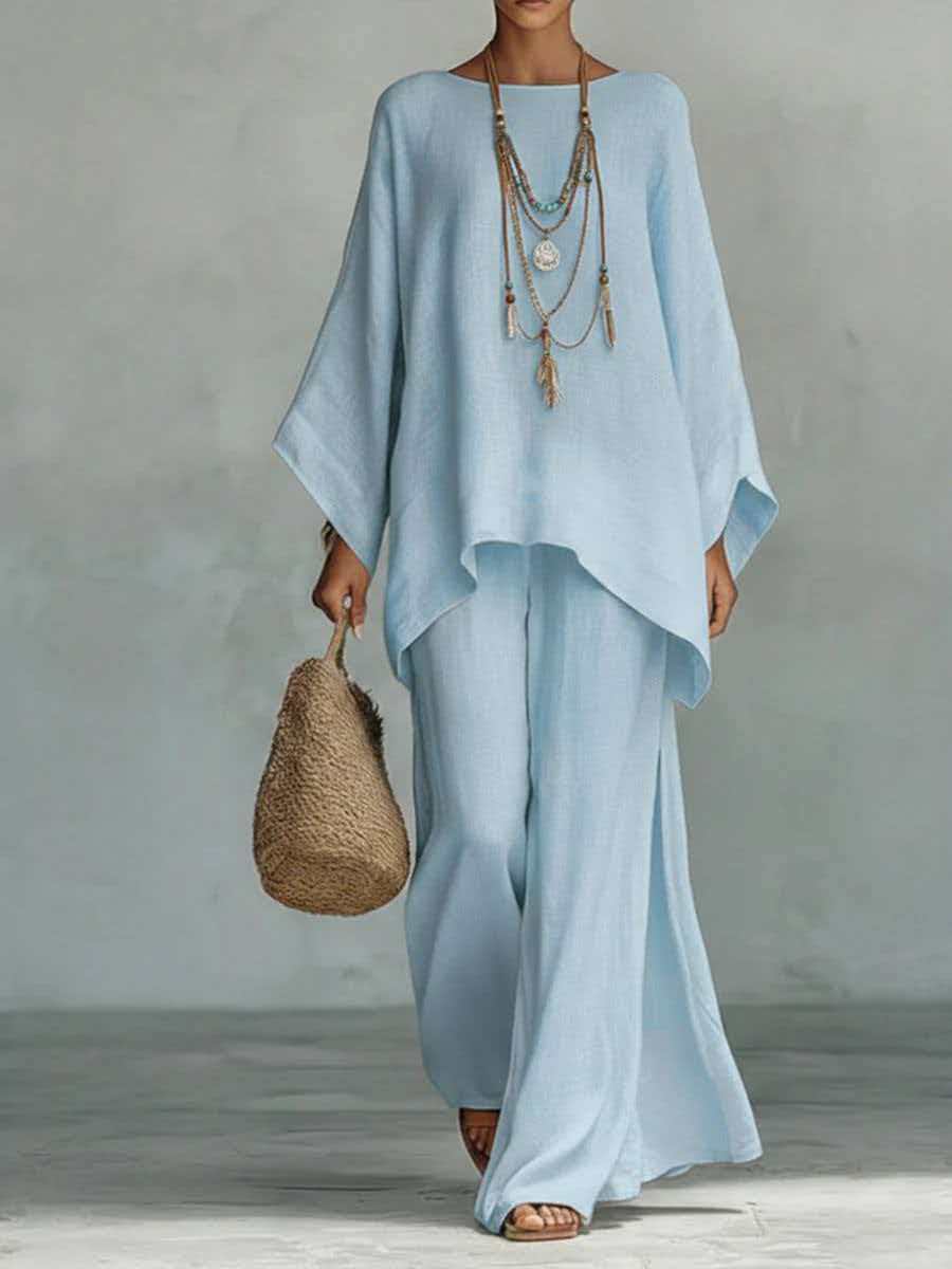 Oversized Asymmetric Top & Wide-Leg Pants