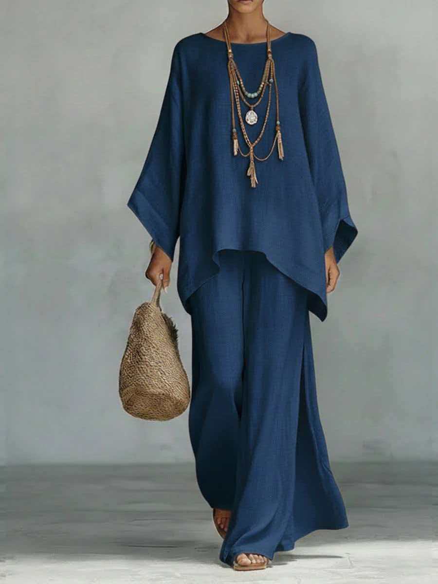 Oversized Asymmetric Top & Wide-Leg Pants